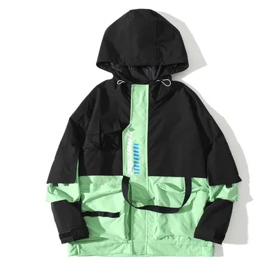 All-Match Multi-Pocket Tooling Tide Brand Color Matching Casual Hooded Jacket