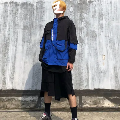 All-Match Multi-Pocket Tooling Tide Brand Color Matching Casual Hooded Jacket