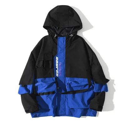 All-Match Multi-Pocket Tooling Tide Brand Color Matching Casual Hooded Jacket