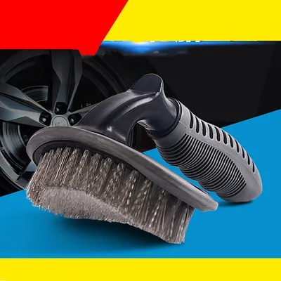 Car Wash Tire Brush With Soft Handle Steel Rim Wheel Hub Brush For Automobile