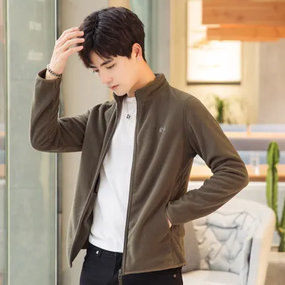 Men's Stand-Collar Cardigan Jacket Fleece Clothes