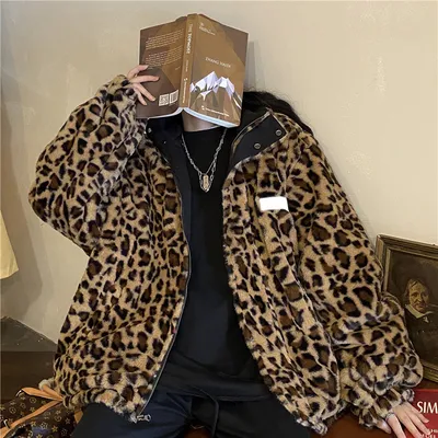 Loose leopard Print Lamb Velvet Warmth And Thick Double-Sided Jacket