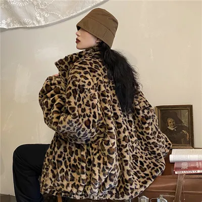 Loose leopard Print Lamb Velvet Warmth And Thick Double-Sided Jacket
