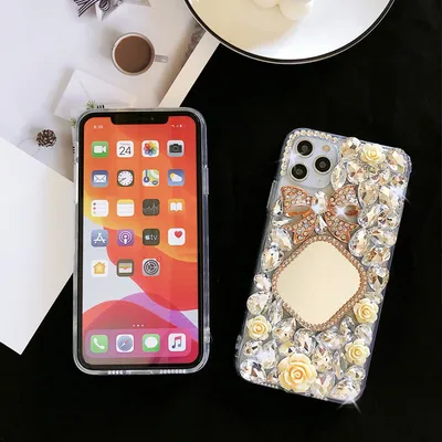 Transparent Rhinestone Mirror Bowknot Phone Case
