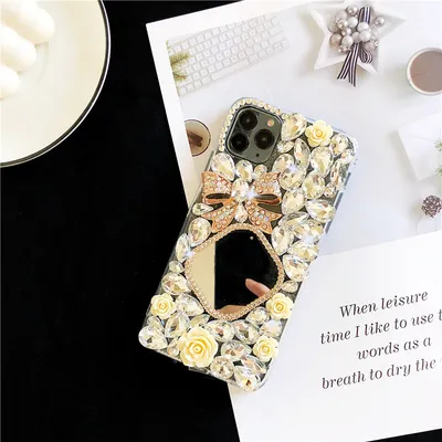 Transparent Rhinestone Mirror Bowknot Phone Case