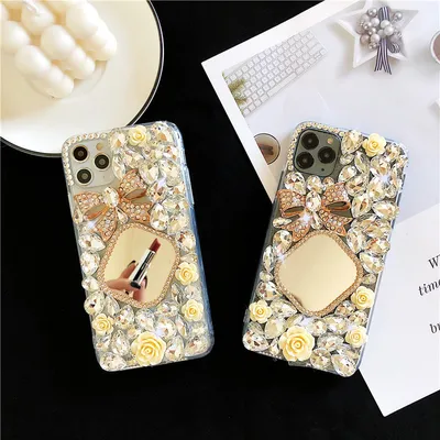 Transparent Rhinestone Mirror Bowknot Phone Case