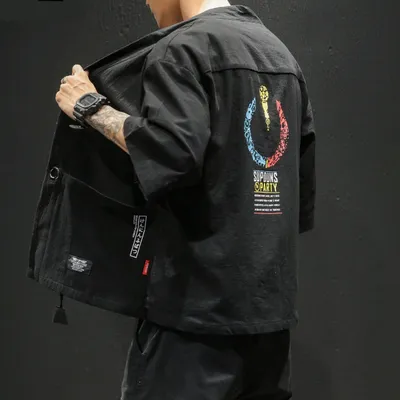 Cool Cardigan Male Youth Han Element Thin Section Three-Quarter Sleeve Samurai Tang Suit