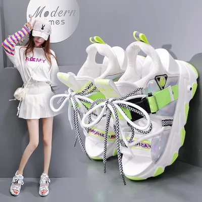 Women Chunky Platform Sandals Designers New Brand Summer Beach Casual Shoes Woman Lace Up Wedges 9CM Fashion Sandal Ladies