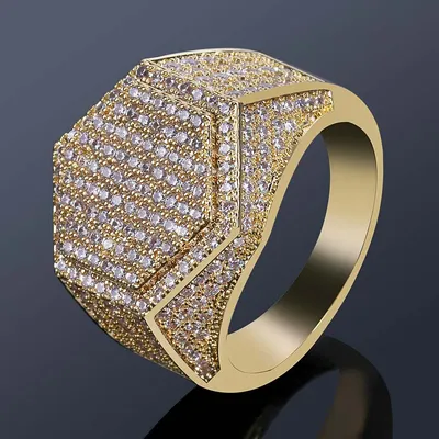 Personality Men's Hexagonal Gold Ring with Micro Zircon