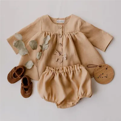 Cotton Linen Cardigan Girl Baby Top Shorts Children's Suit
