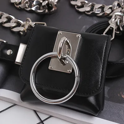Concave Shape Metal Ring Pig Nose Thick Chain Dual Purpose Coin Purse Messenger Bag Waist Bag