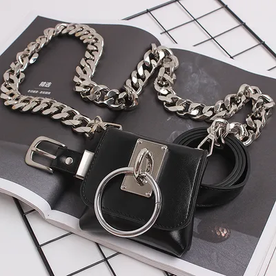 Concave Shape Metal Ring Pig Nose Thick Chain Dual Purpose Coin Purse Messenger Bag Waist Bag