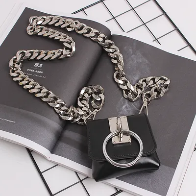 Concave Shape Metal Ring Pig Nose Thick Chain Dual Purpose Coin Purse Messenger Bag Waist Bag