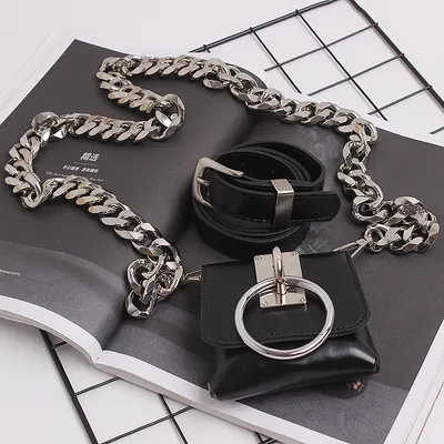 Concave Shape Metal Ring Pig Nose Thick Chain Dual Purpose Coin Purse Messenger Bag Waist Bag