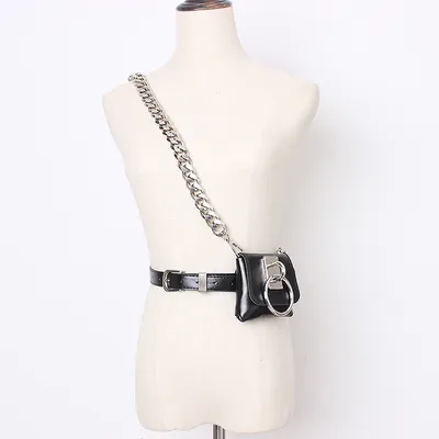 Concave Shape Metal Ring Pig Nose Thick Chain Dual Purpose Coin Purse Messenger Bag Waist Bag