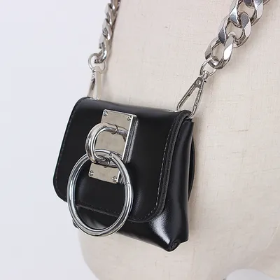 Concave Shape Metal Ring Pig Nose Thick Chain Dual Purpose Coin Purse Messenger Bag Waist Bag