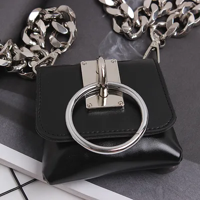 Concave Shape Metal Ring Pig Nose Thick Chain Dual Purpose Coin Purse Messenger Bag Waist Bag