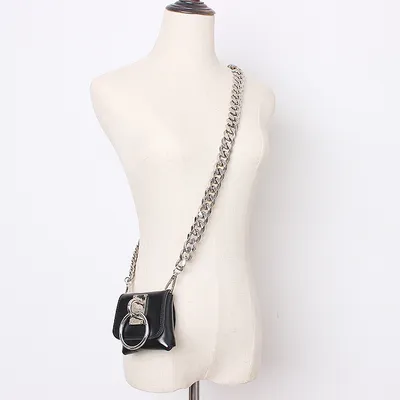 Concave Shape Metal Ring Pig Nose Thick Chain Dual Purpose Coin Purse Messenger Bag Waist Bag
