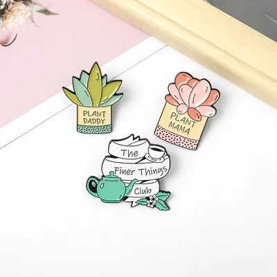 Green Pink Succulent Plant Oil Drip Brooch