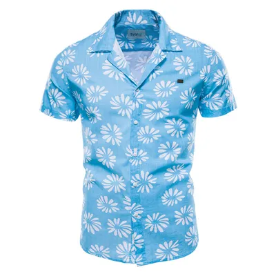Men's Cotton And Linen Printed Short-sleeved Shirt