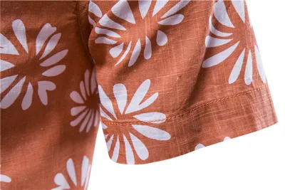 Men's Cotton And Linen Printed Short-sleeved Shirt