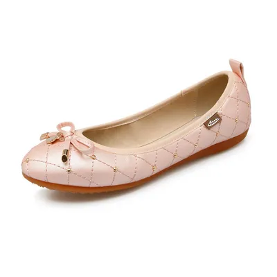 Women's Shoe With Egg Roll, Round Toe, Flat, Single, Light Bow