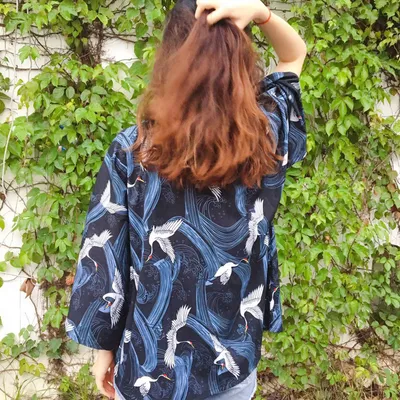 Loose Plus Size Travel Crane Print Sun Protection Clothing