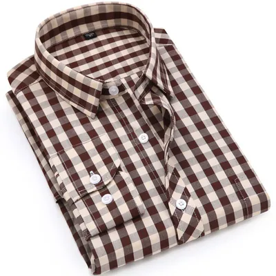Long-Sleeved Plaid Loose Cotton Casual Shirt