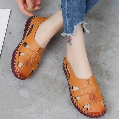 Leather Cavern Shoes With Hollow Head For Women's Shoes