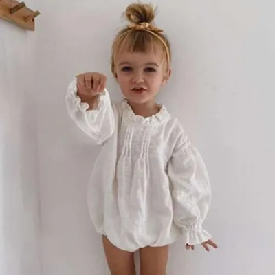 Plain Linen Romper Bag Fart Long Sleeve