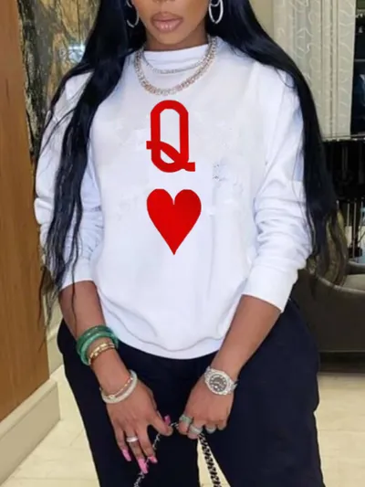 Printed Round Neck Long-Sleeved Sweatshirt