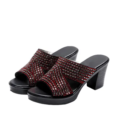 Summer Casual Fashion Outer Wear Rhinestone Platform Thick Heel Platform High Heels