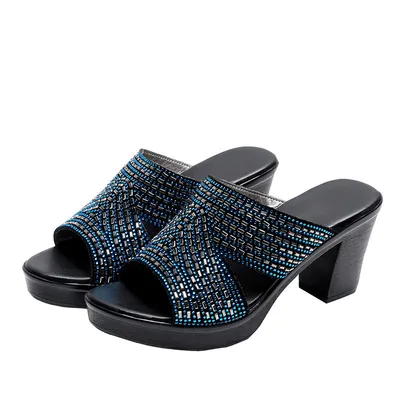Summer Casual Fashion Outer Wear Rhinestone Platform Thick Heel Platform High Heels
