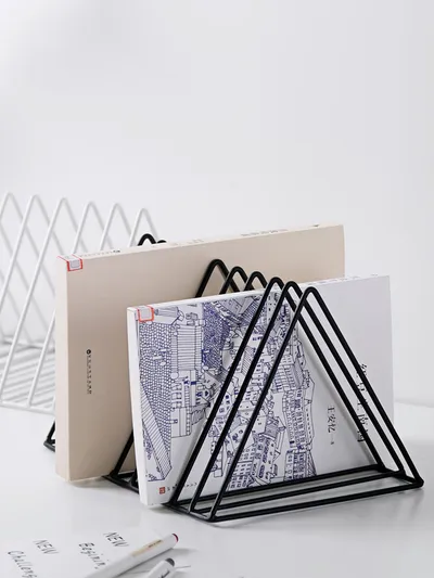 Desktop Wrought Iron Triangle Book Stand Creative Ins Wind Bookshelf Student Desk Bookend Table Book Stand Shelf Book Clip Book Rest