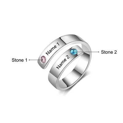 Personal Ring Custom Engraved Name Birthstone Ring