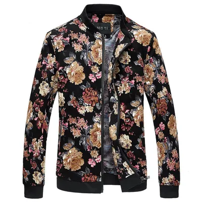 New Style Men's Jacket Casual Zipper Cardigan Stand Collar Printing Top Coat