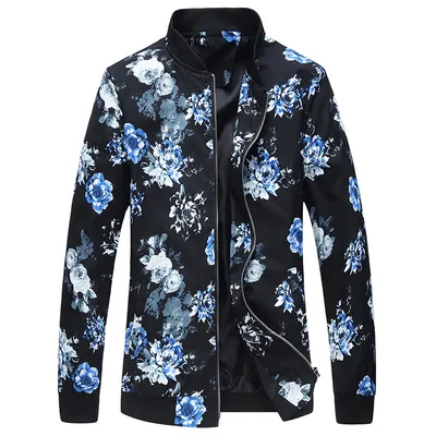 New Style Men's Jacket Casual Zipper Cardigan Stand Collar Printing Top Coat