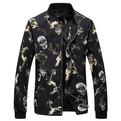 New Style Men's Jacket Casual Zipper Cardigan Stand Collar Printing Top Coat