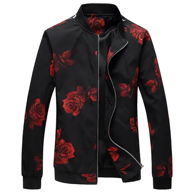 New Style Men's Jacket Casual Zipper Cardigan Stand Collar Printing Top Coat