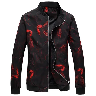 New Style Men's Jacket Casual Zipper Cardigan Stand Collar Printing Top Coat