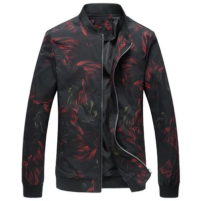 New Style Men's Jacket Casual Zipper Cardigan Stand Collar Printing Top Coat