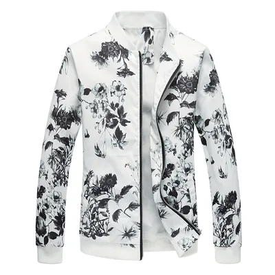 New Style Men's Jacket Casual Zipper Cardigan Stand Collar Printing Top Coat