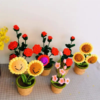 Handmade Sunflower Rose Flower Plush Plant Home Bedroom Decoration Christmas Valentine's Day Gift