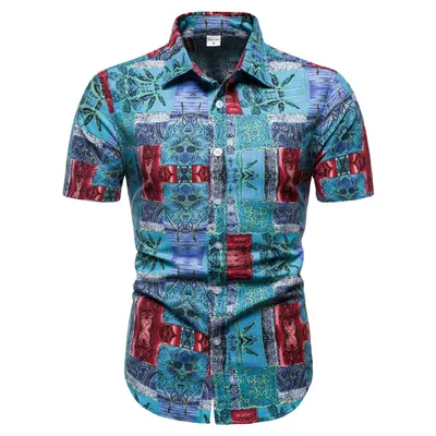 Printed Casual Men's Short-Sleeved Lapel Top