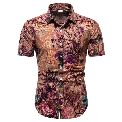 Printed Casual Men's Short-Sleeved Lapel Top