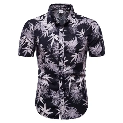 Printed Casual Men's Short-Sleeved Lapel Top