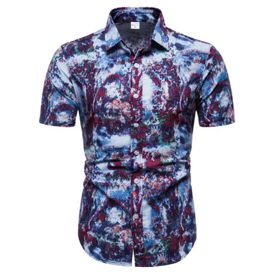 Printed Casual Men's Short-Sleeved Lapel Top