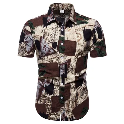 Printed Casual Men's Short-Sleeved Lapel Top