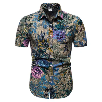 Printed Casual Men's Short-Sleeved Lapel Top