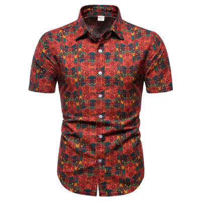 Printed Casual Men's Short-Sleeved Lapel Top